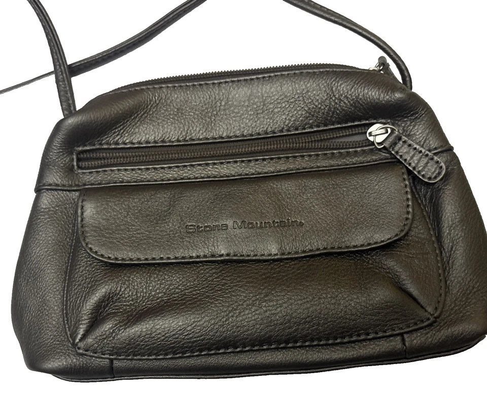 Stone Mountain Metal Gray Leather Crossbody Shoulder Clutch hand Bag pockets - Image 3 of 4