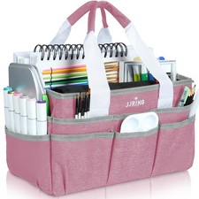 JJRING Craft Organizer Tote Bag, Art Storage Caddy with Multiple Small, Pink