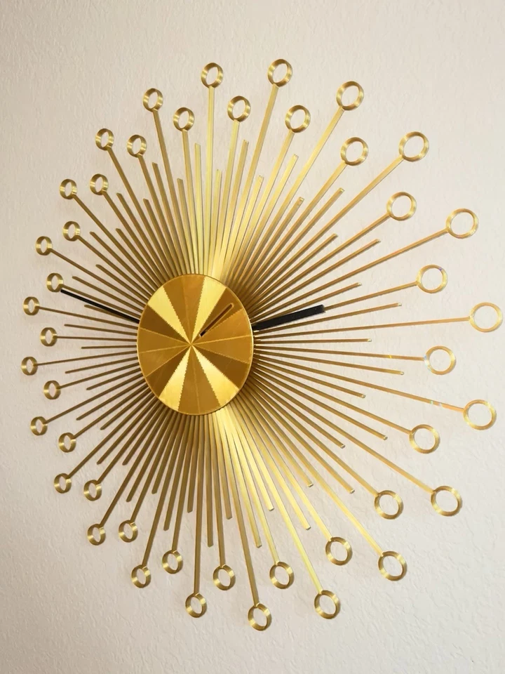 Reloj Sunburst Moderno Mediados de Siglo Vintage - Dorado - Estilo Starburst Retro Foto 3 de 4