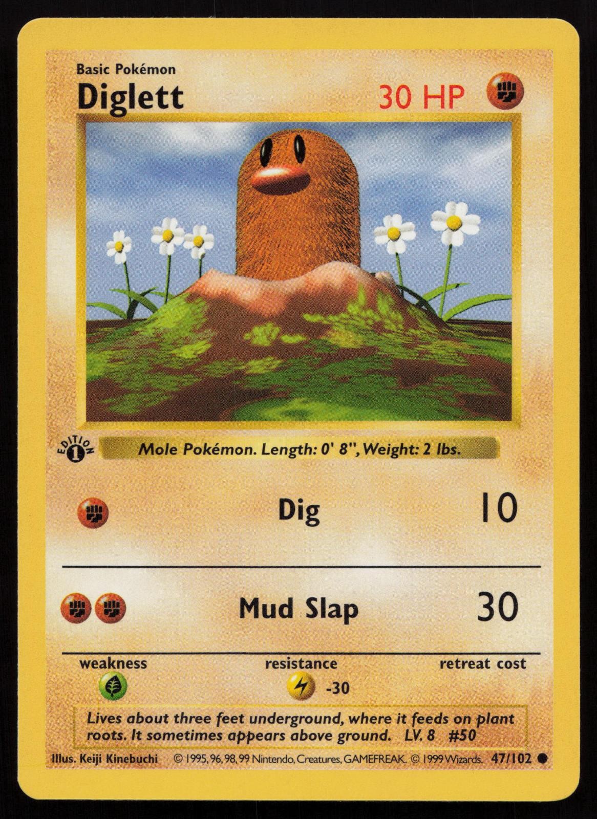 Diglett 47/102 1st Edition Common Base Set Shadowless Pokemon English NM