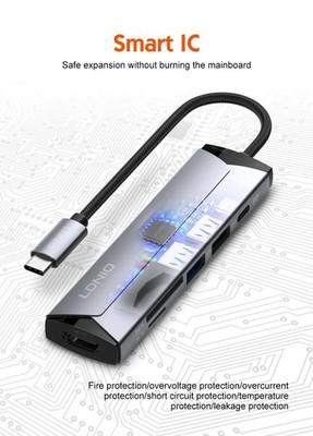 6 in 1 USB-C Multi-function Docking Station PD100W Type-C HDMI SD TF, 2x USB-A