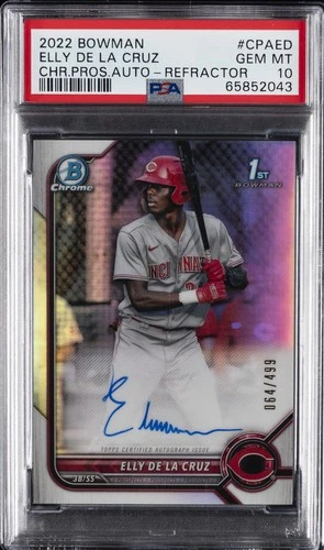 2022 BOWMAN CHROME PRSPCT AUTOS REFRACTOR ELLY DE LA CRUZ 64/499 PSA 10 AUTO