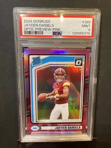 2024-25 Donruss #389 Jayden Daniels Optic Preview Pink Rated Rookie PSA 9