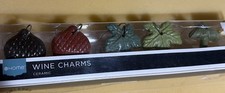 Ceramic Leaves Wine Glass Charms, Drink Markers Set of 6 New In Box
