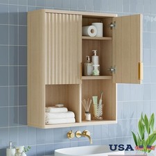 Bathroom Wall Cabinet W/ Adjustable Shelves Soft-Close Doors Waterproof Storage
