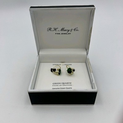 100 $ R.H. Macys grüne Quarz Ohrhänger 925 Sterlingsilber mit 18 Karat Goldplatte
