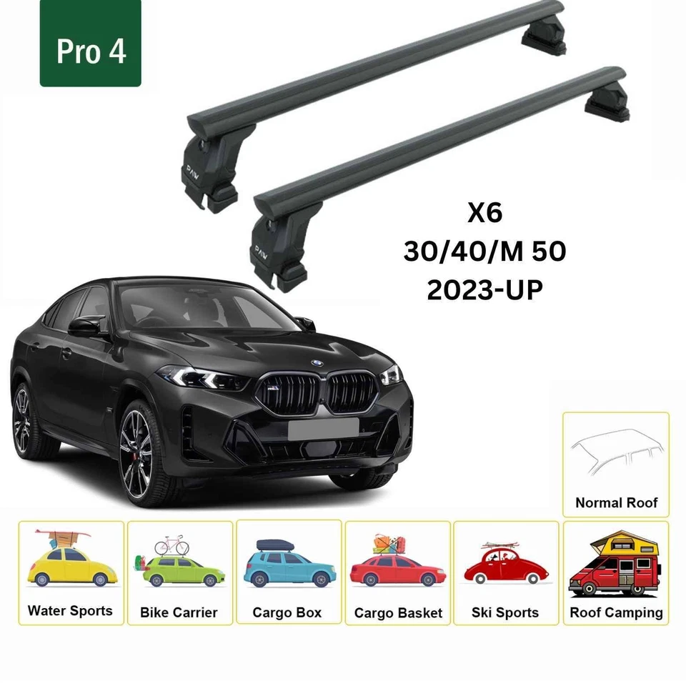 Barras transversales de techo para BMW X6 (G06) 2019-2025 techo normal aluminio negro Foto 2 de 4