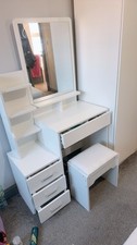 White Dressing Table with Mirror and Stool
