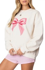 Women  s Edikted /Pink Crew Neck Pullover Bow Sweatshirt