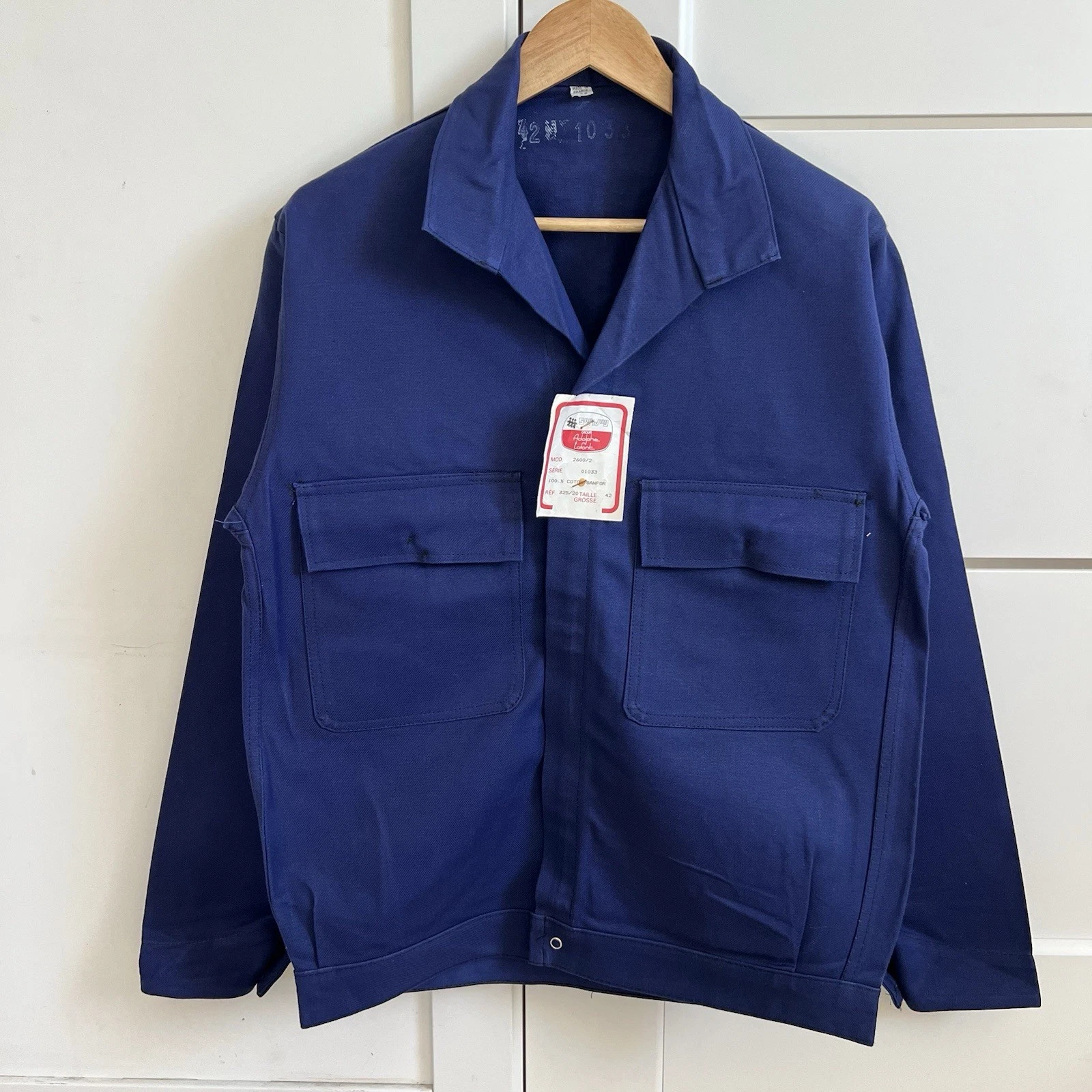 70s Vintage Adolphe Lafont groupe French Blue Cotton Works Jacket France 42