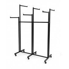 6-Way Black Heavy Duty Straight Arm Clothing Rail Adjustable Retail Stand Brakes
