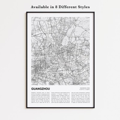 Guangzhou City Map Print, Guangdong Travel Poster, Modern Map, Wall Decor Art