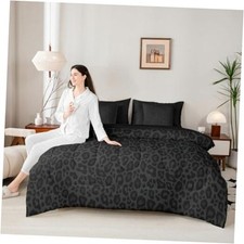 Leopard Print Size Bed Sets 7 Pieces,Gray Wild Animal Skin All Twin Black