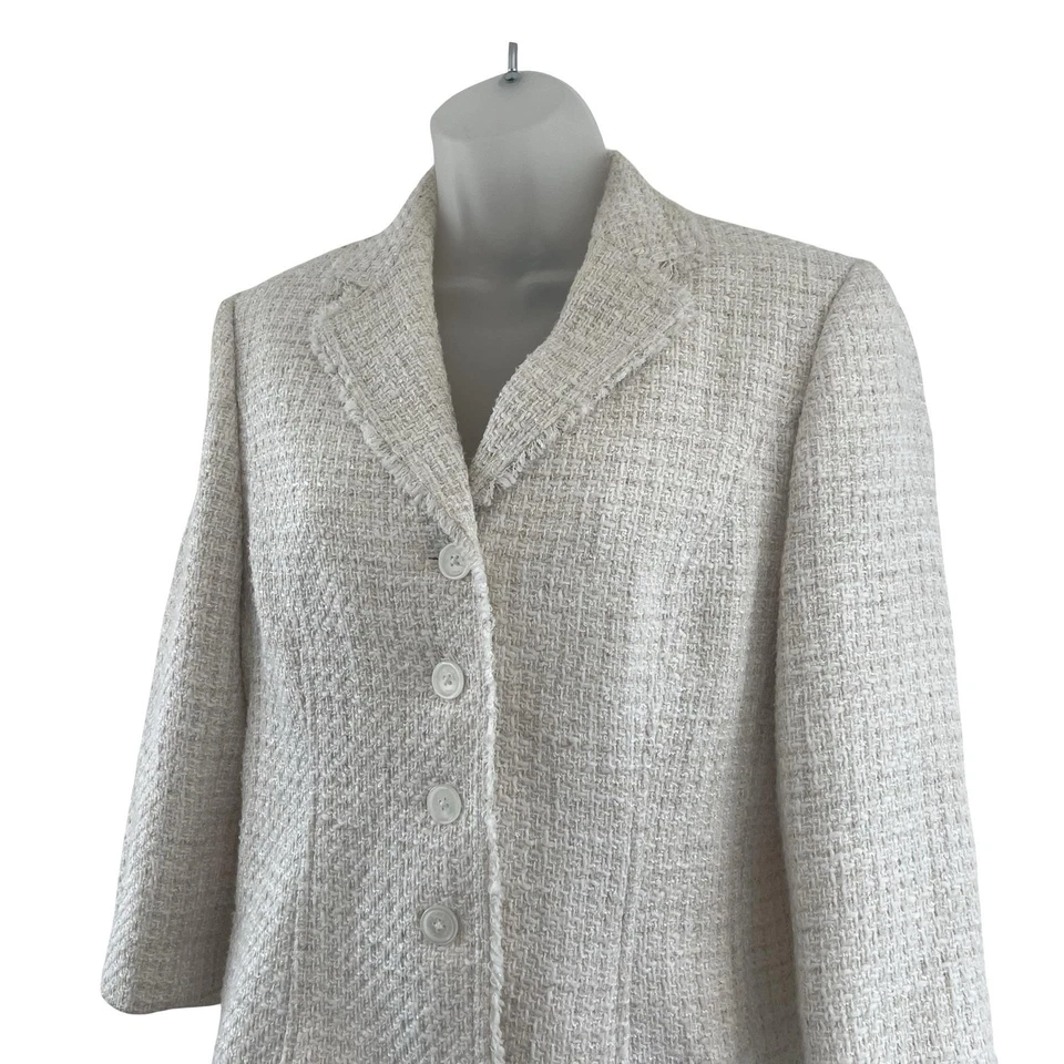 Brooks Brothers 346 Blazer 女式 8 奶油粗花呢亚麻混纺纽扣夹克衬里 — 第 3/4 张图片