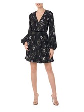 ML MONIQUE LHUILLIER Womens Neckline Waistba Long Sleeve Short Sheath Dress