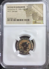 Greek Seleucid Kingdom NGC Certified 144BC-142BC Coin Antiochus VI Elephant
