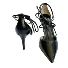 Nine West Black Stiletto Pump Heels T Strap Ankle Wrap Pointed Women’s Sz 9.5M