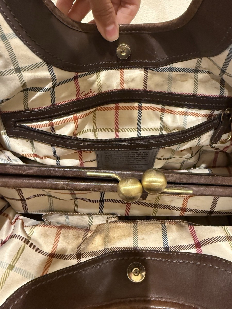 Vintage Coach Ergo Hand Bag Y2K Brown Signature Pleated FRAME Kiss