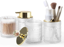 Bathroom Accessories Set,4Pcs Glass Bathroom Counter Set with Foaming Soap Dispe