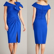 Tadashi Shoji Darina Draped Off The Shoulder Ruched Bow Cocktail Dress XS 🧡🍄