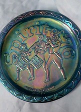 Vtg Carnival Glass Blue Plate Spirit of 76 American Bicentennial 1776-1976
