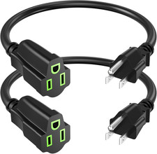 1Ft Power Extension Cord 2-Pack, Heavy Duty 16 AWG, Waterproof, 13A 125V