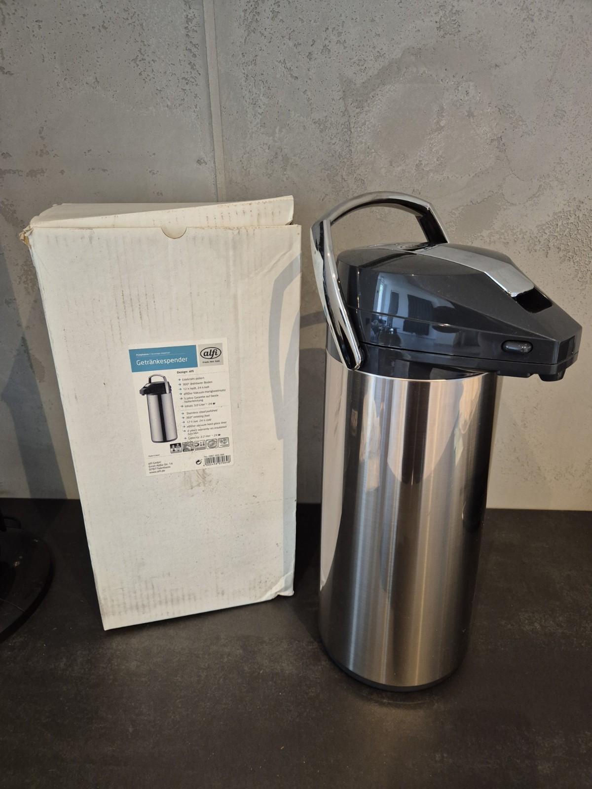 Alfi Isolierkanne Isolier Getränkespender Thermokanne Pumpkanne, Edelstahl, 3 l