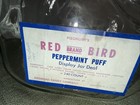 Vintage Red Bird Brand Peppermint Puff Glass Display Jar With Glass Lid — photo 4