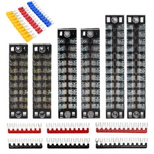 6 Sets Terminal Blocks, 6Pcs 8/10/12 Positions 600V 15A Dual Row Screw Terminal