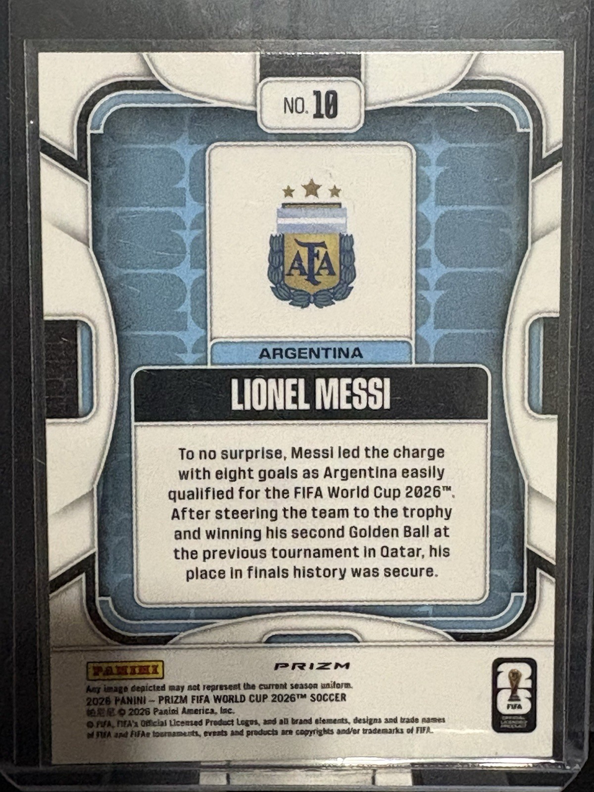 Panini Prizm FIFA World Cup 2026 Lionel Messi Argentina #10 Silver Prizm view 2