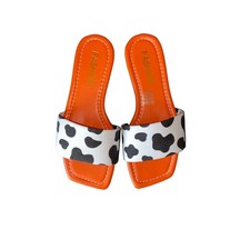 Cow Print Slide Sandals | Orange & Black Stat...