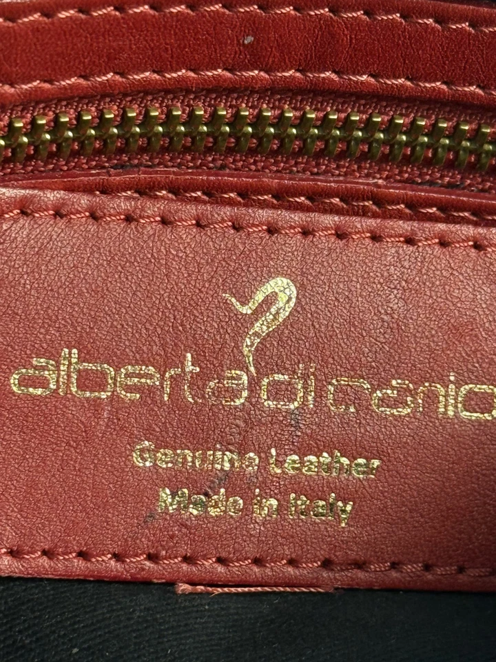 Bandolera de cuero Alberta di Canio con flecos rojos Bolso de hombro Cartera Italia Elegante Foto 4 de 4