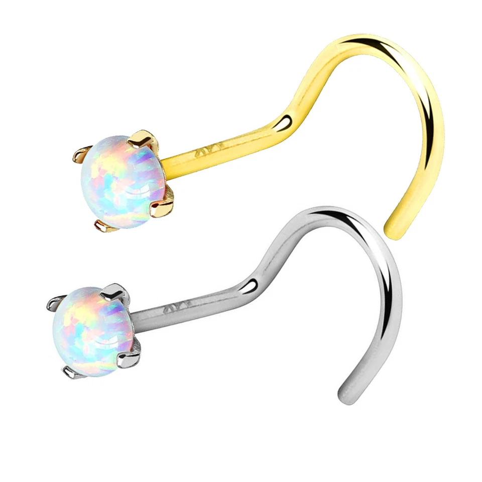 Juego de 4 puntas de tornillo de anillo de nariz de oro macizo de 14K 20G de ópalo de laboratorio 6 mm Foto 2 de 4