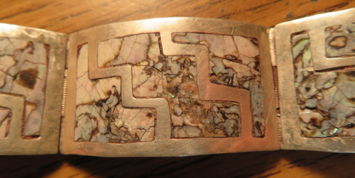 Vintage Mexican 925 Sterling Silver Inlaid Abalone Bracelet Signed MBR 1” Wide - Picture 5 of 21