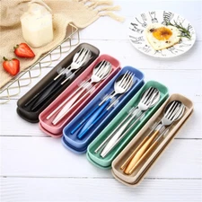3pcs/set Spoon Fork Chopsticks Stainless Steel Travel Cutlery Tableware Box Sale