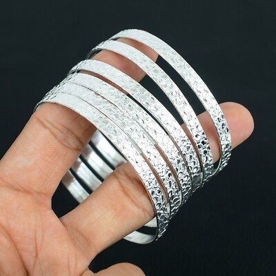 6 Set of Silver Bangle Solid 925 Silver Stackable Handmade Women