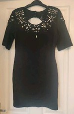 BNWT H &M JEWELED BLACK SHORT SLEEVE BODY CON DRESS SIZE 14 RRP £17.99