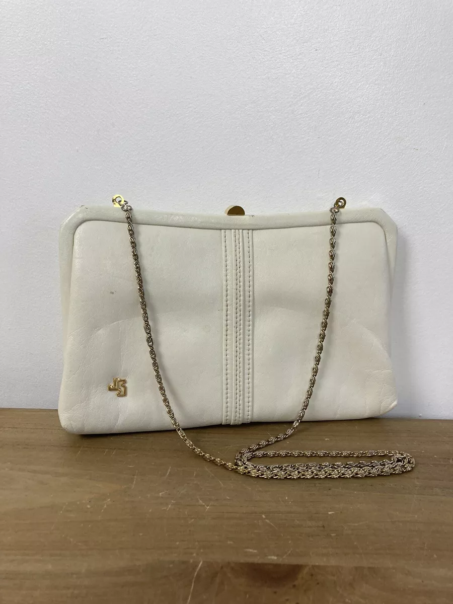 Vintage Jane Shilton Handbag Clutch Crossbody White Gold Chain