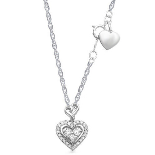 "1/7 Cttw Natural Diamond 14K Gold Plated Sterling Heart Pendant Necklace 18\""