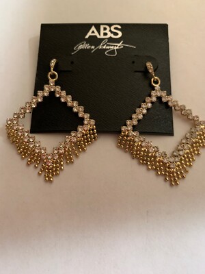 $55 ABS by Allen Schwartz  Gold tone cutout crystal mesh fringe  earrings M623
