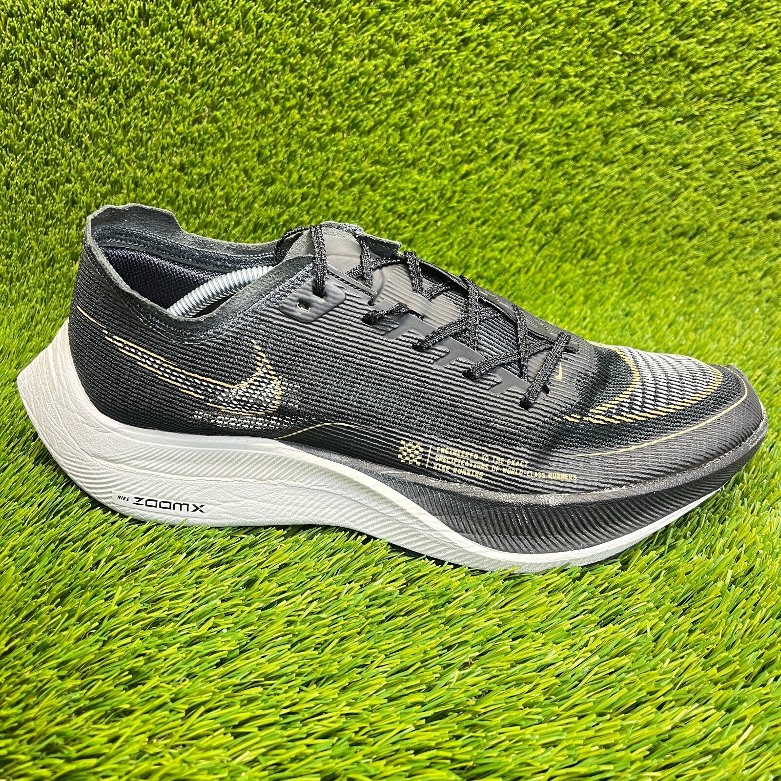 Nike ZoomX Vaporfly Next% 2 Mens Size 13 Black White Gold Running Shoes Sneakers