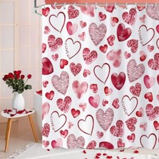 Valentine's Day Shower Curtain, Watercolor Red 72"W x 72"L Pack of 1 Dark Red