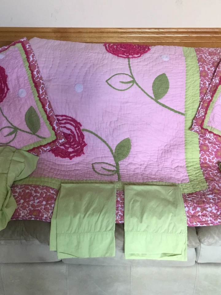 Juego de edredón y sábanas verdes Company Kids rosa/verde floral Queen YS-685 Foto 4 de 4