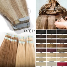 Virgin Remy Human Hair Extensions Tape IN 20/40/60pcs 50-150g Ombre Mix Brown US