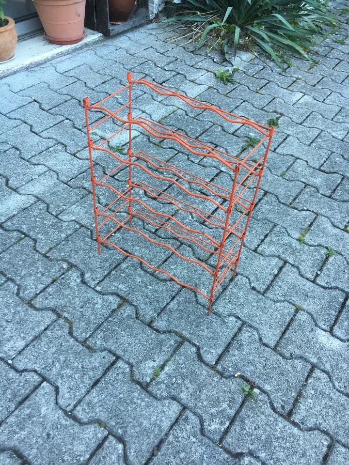 Ancien Petit Rack Rangement Casier A Bouteille Orange Vintage - Photo 2/3
