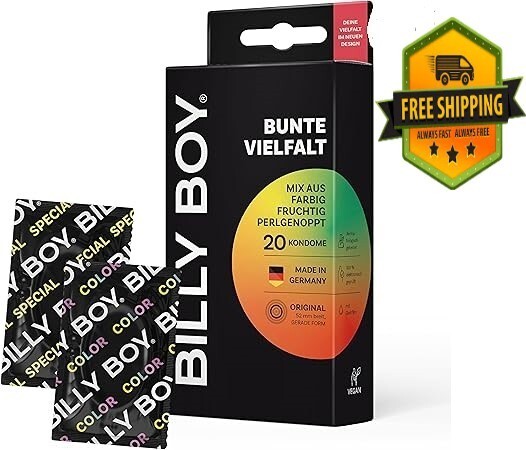 BILLY BOY Colourful Variety Condoms, Pack of 20, 52 mm, Colourful, Fruity and BILLY BOY Colourful Variety Condoms, Pack of 20, 52 mm, Colourful, Fruity and