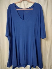 Jessica London Plus Size 26 28 Blue Stretch Knit Tunic Shirt Top 26/28 Flowy Hem