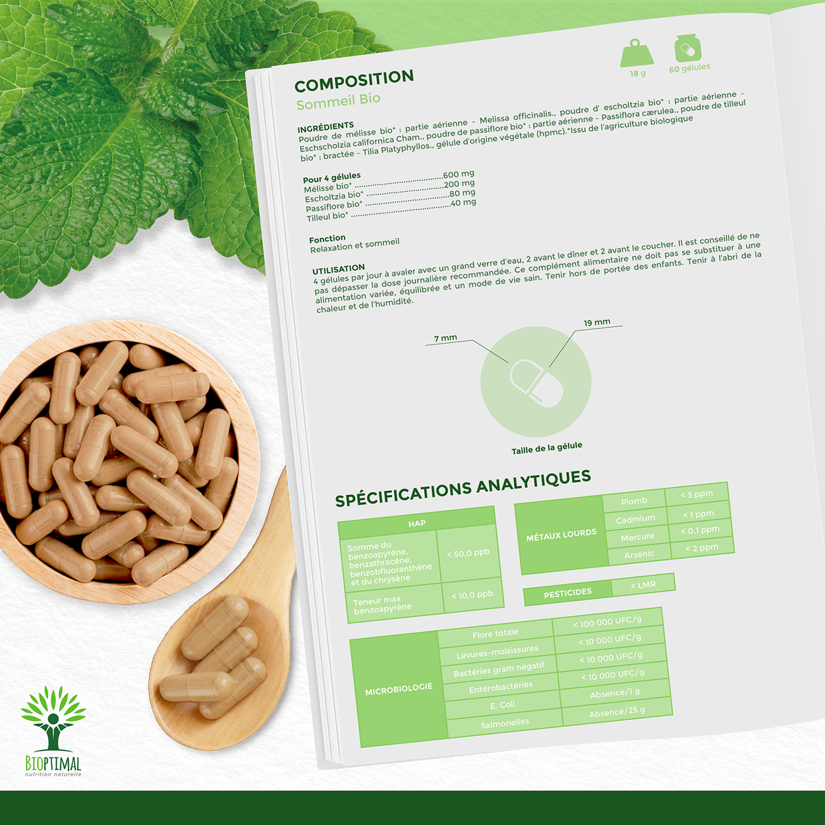 Complément Alimentaire Sommeil Bio - 60 Gélules, Fabriqué En France