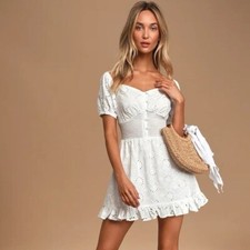 Finders Keepers Ditsy Doo White Embroidered Eyelet Off-the-Shoulder Mini Dress 6