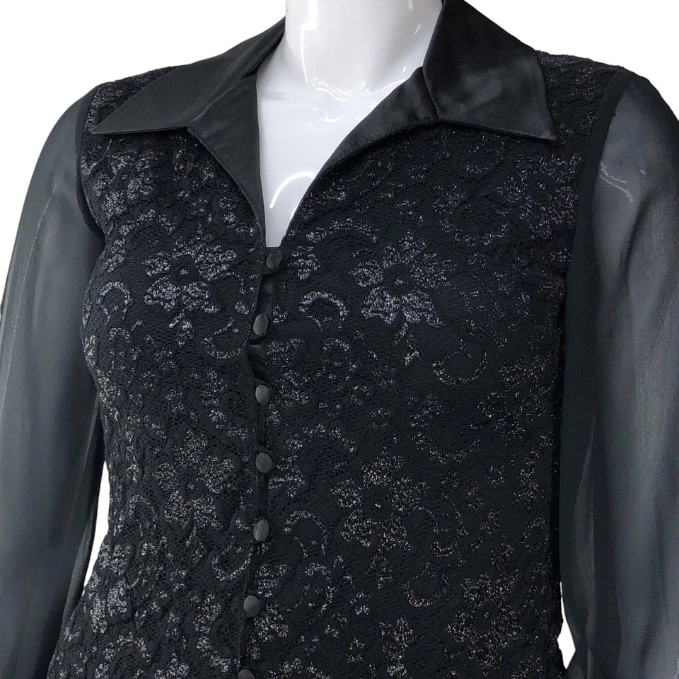 Joseph Ribkoff Trends Mujer Talla 10 Top Cuello Manga Larga Semi Transparente Negro Foto 2 de 4